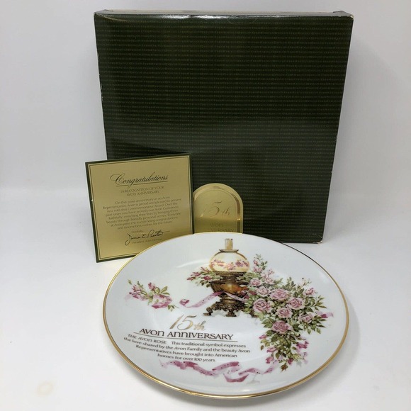 Avon Representative 15th Anniversary Gift The Rose Plate 1988 Porcelain 22k Gold - Picture 1 of 10